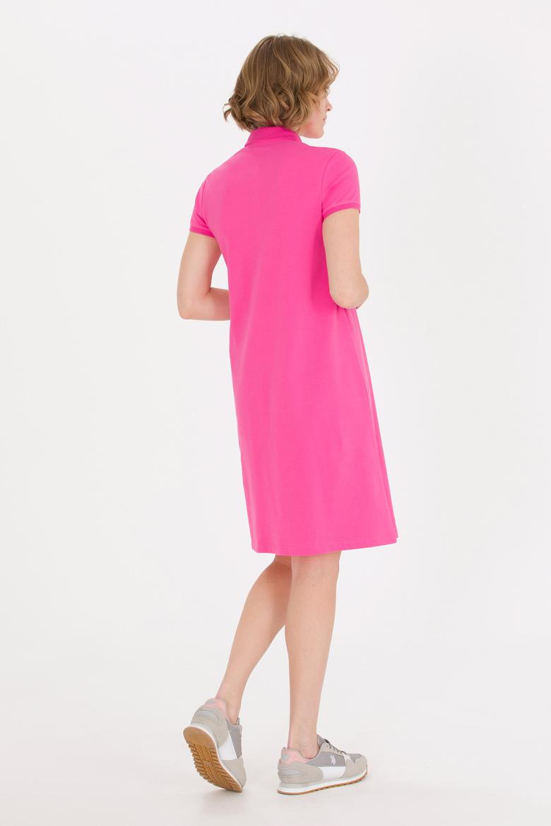 Kadın Pembe Polo Yaka Örme Elbise - 50269546044