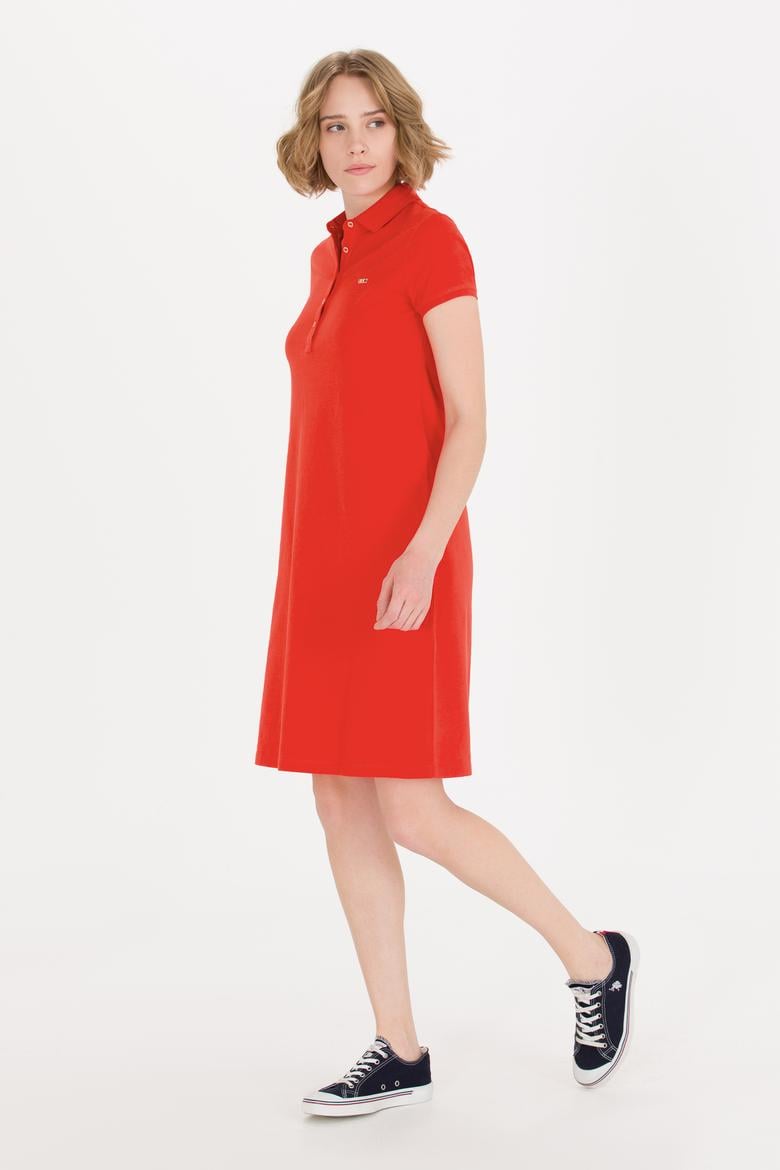 Kadın Kırmızı Polo Yaka Örme Elbise - 50269546072