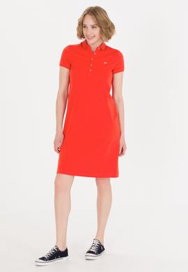 Kadın Kırmızı Polo Yaka Örme Elbise - 50269546072