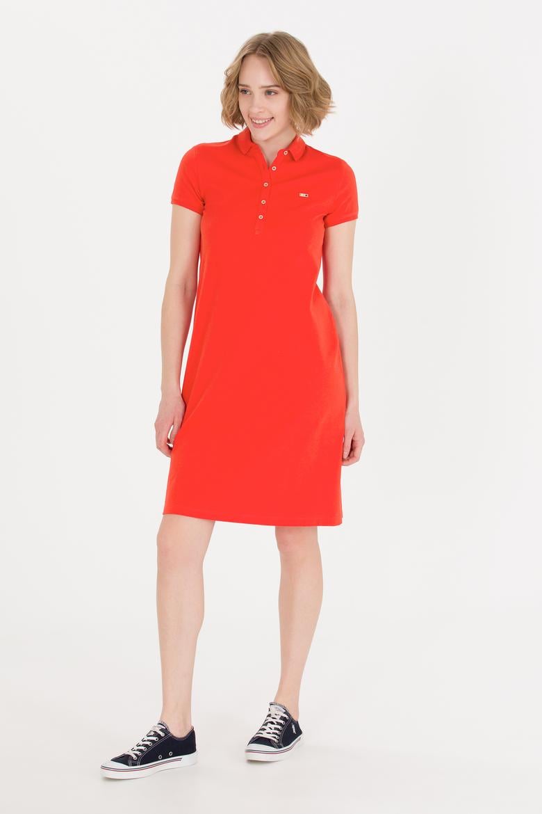 Kadın Kırmızı Polo Yaka Örme Elbise - 50269546072