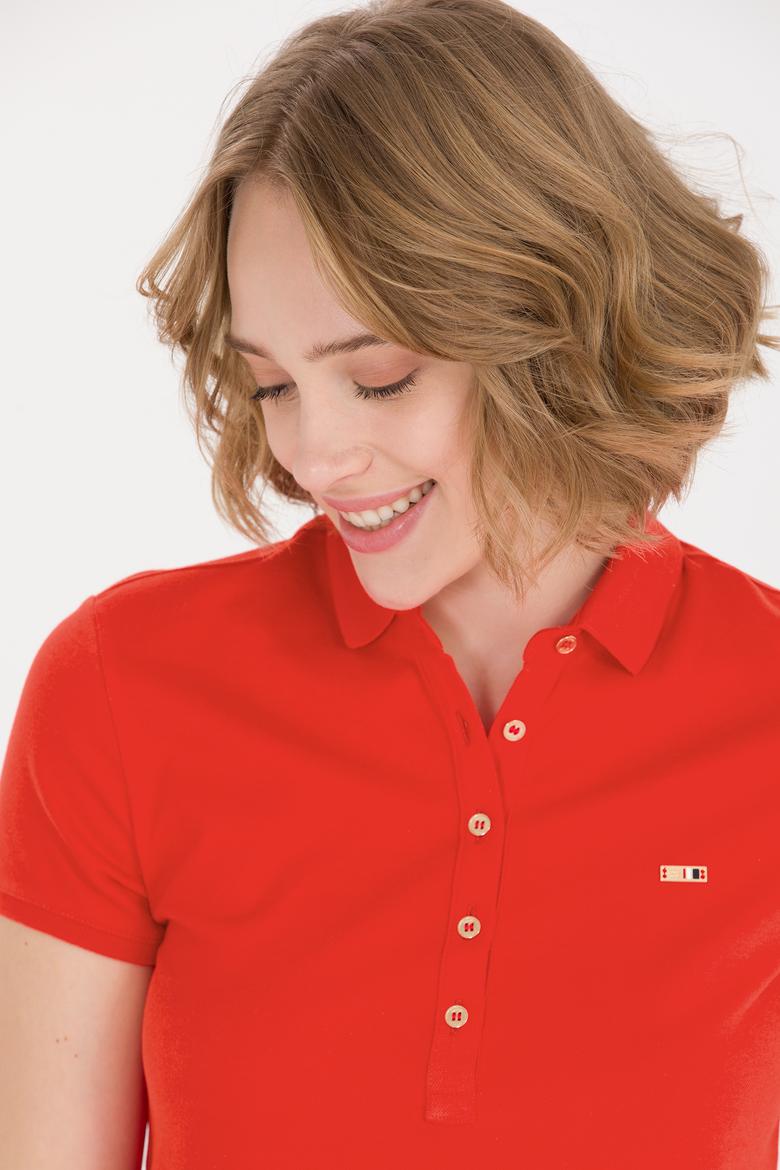 Kadın Kırmızı Polo Yaka Örme Elbise - 50269546072