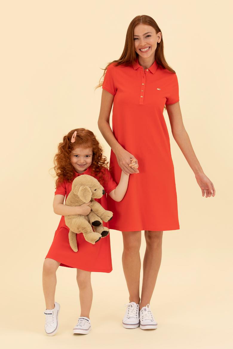 Kadın Kırmızı Polo Yaka Örme Elbise
