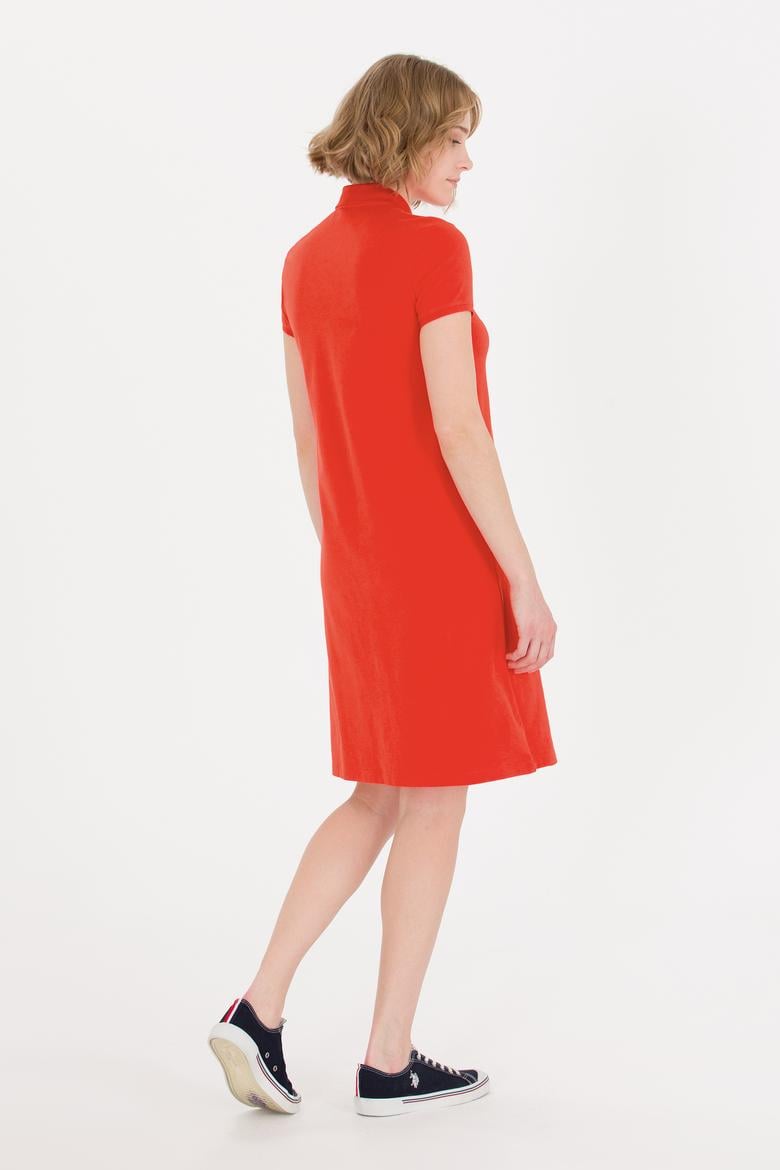 Kadın Kırmızı Polo Yaka Örme Elbise - 50269546072