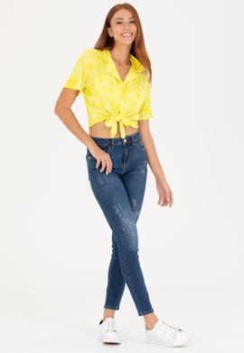 Kadın Neon Sarı Örme Gömlek - 50267598015