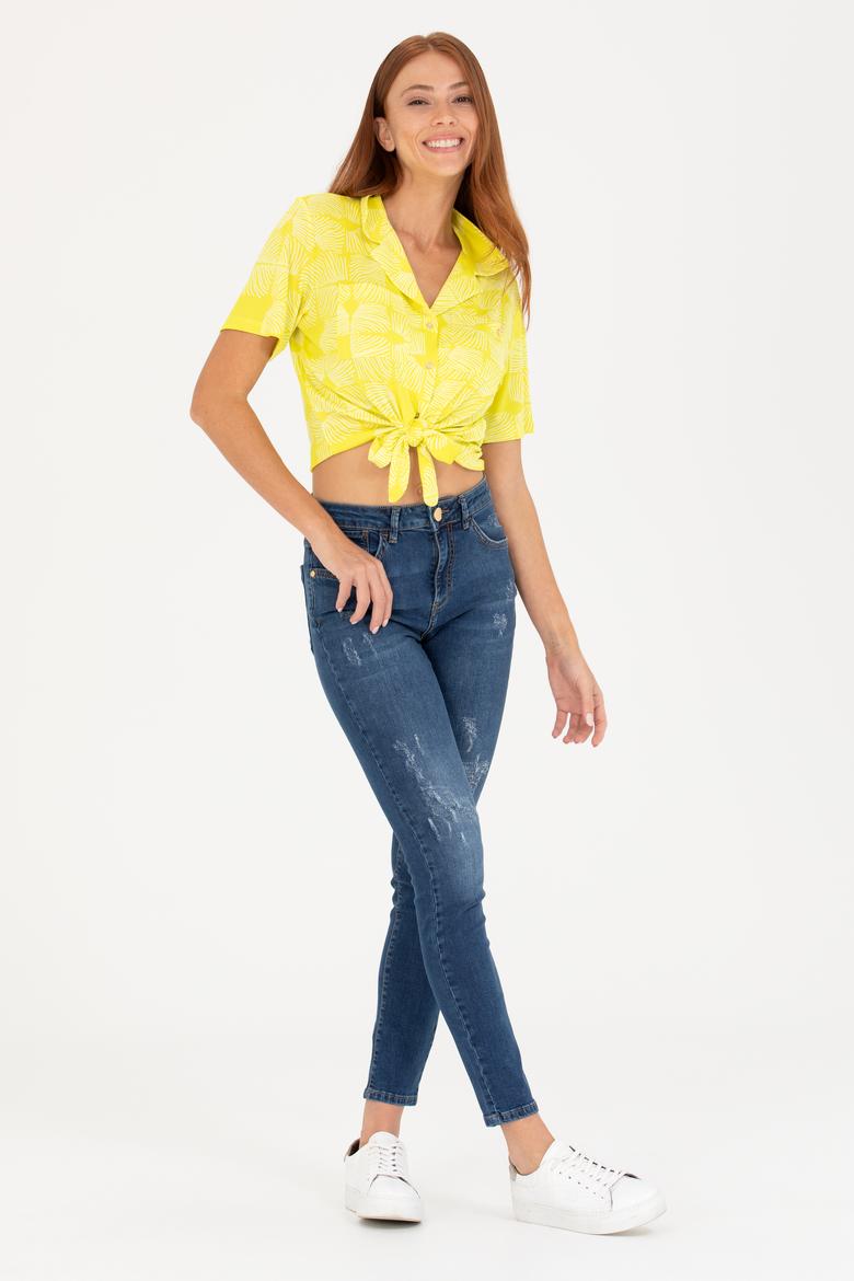 Kadın Neon Sarı Örme Gömlek - 50267598015