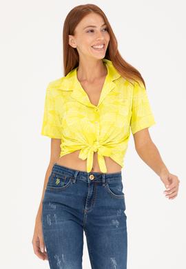 Kadın Neon Sarı Örme Gömlek - 50267598015