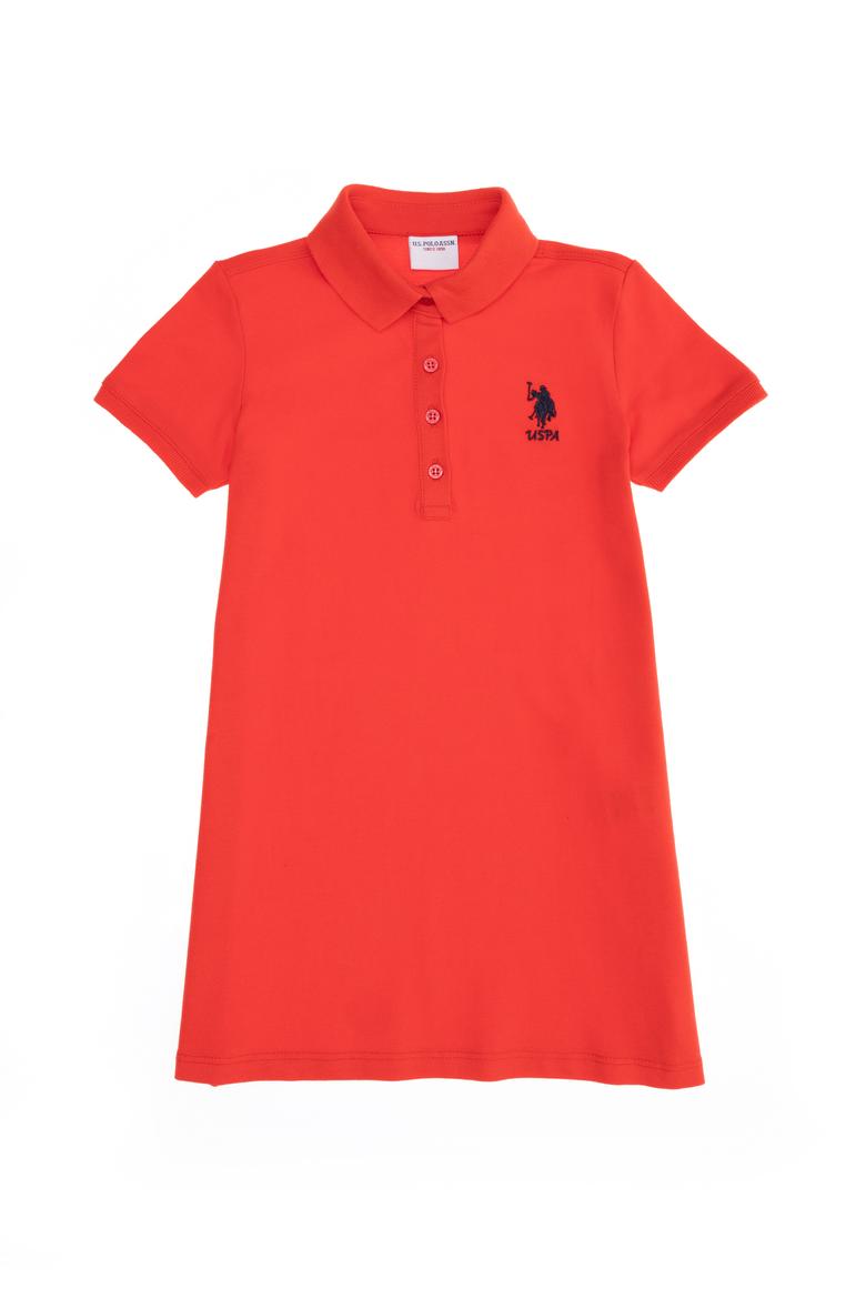 Kız Çocuk Kırmızı Polo Yaka Örme Elbise - 50271860029