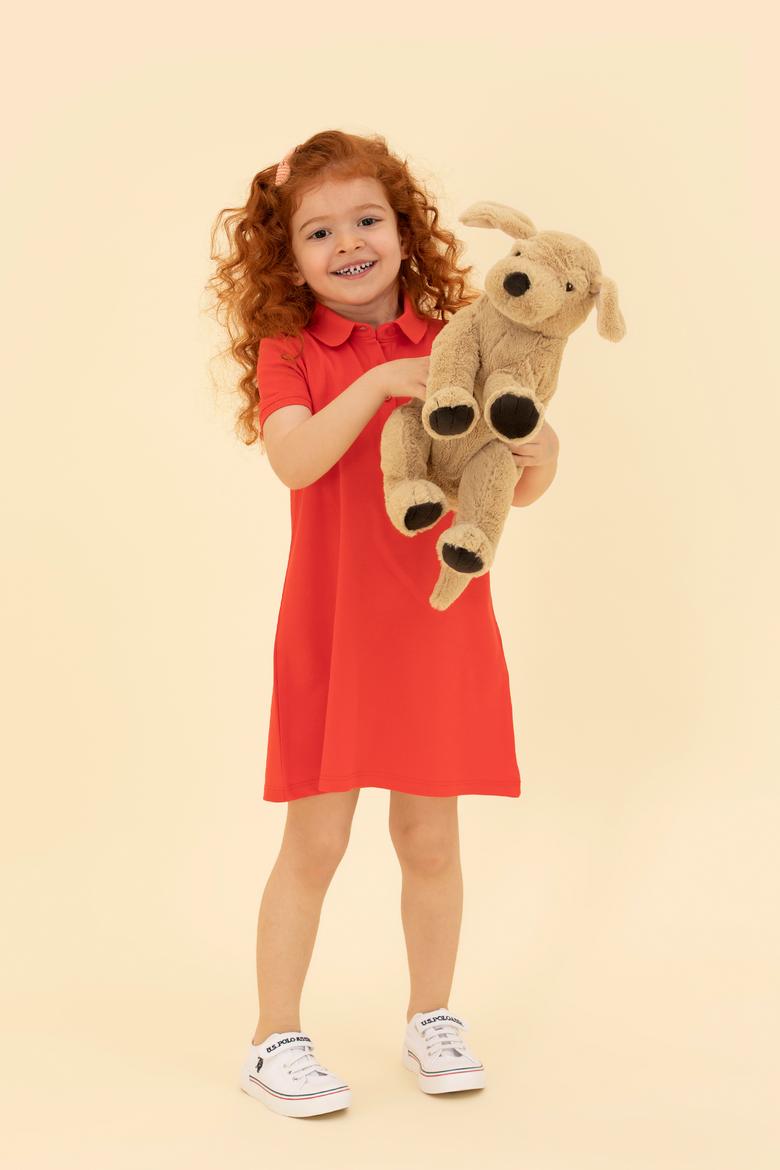 Kız Çocuk Kırmızı Polo Yaka Örme Elbise - 50271860029