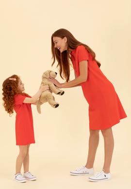 Kız Çocuk Kırmızı Polo Yaka Örme Elbise - 50271860029