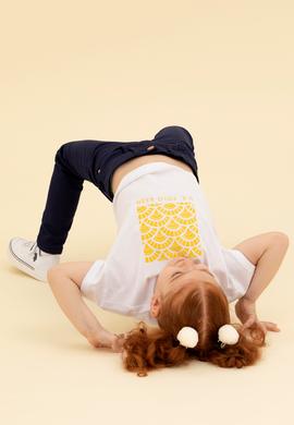 Kız Çocuk Beyaz Bisiklet Yaka Tişört - 50266690001