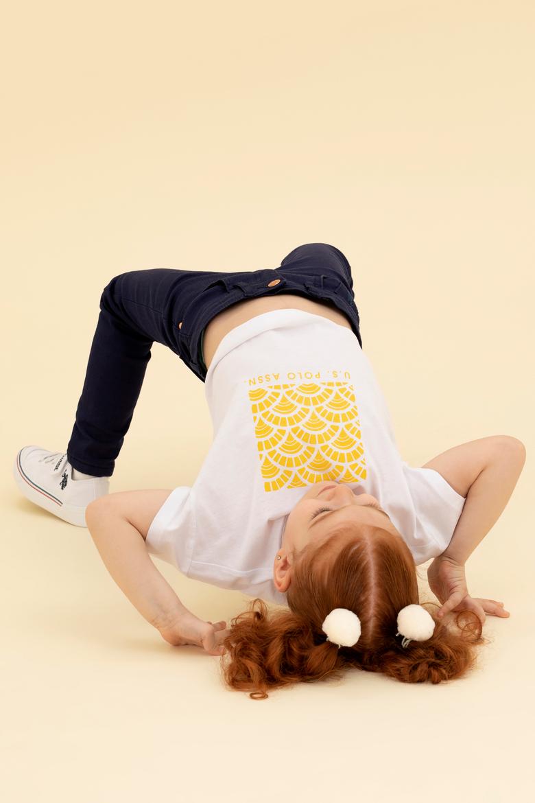 Kız Çocuk Beyaz Bisiklet Yaka Tişört - 50266690001