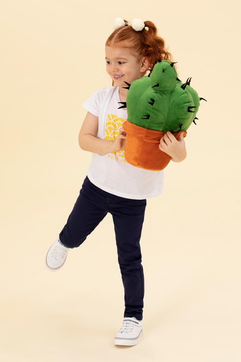 Kız Çocuk Beyaz Bisiklet Yaka Tişört - 50266690001