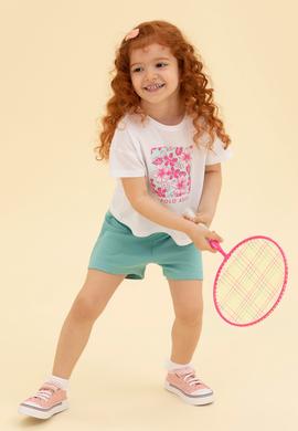 Kız Çocuk Beyaz Bisiklet Yaka Tişört - 50266693006