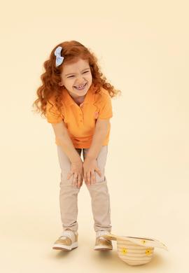 Kız Çocuk Turuncu Basic Polo Yaka Tişört - 50265668108