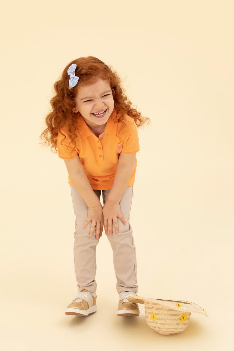 Kız Çocuk Turuncu Basic Polo Yaka Tişört - 50265668108