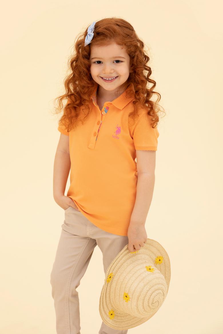 Kız Çocuk Turuncu Basic Polo Yaka Tişört - 50265668108