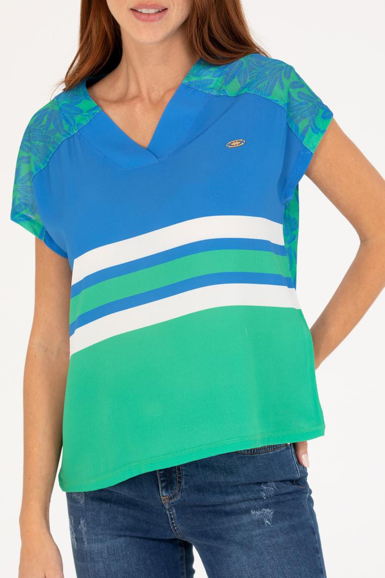 Kadın Saks V Yaka Tişört - 50263602019