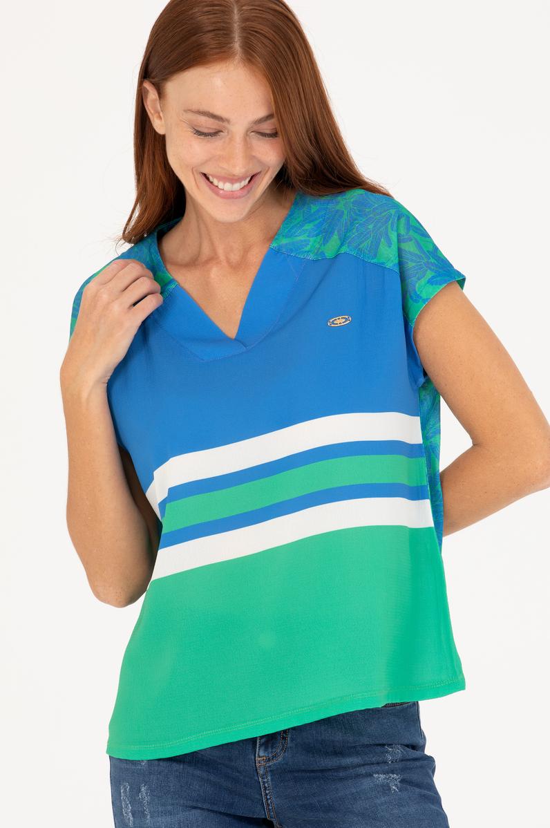 Kadın Saks V Yaka Tişört