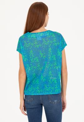 Kadın Saks V Yaka Tişört - 50263602019