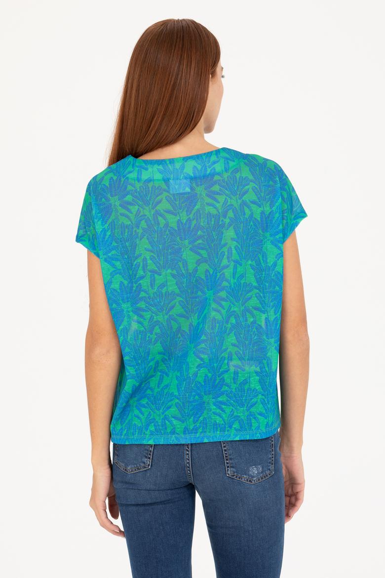 Kadın Saks V Yaka Tişört - 50263602019