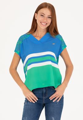 Kadın Saks V Yaka Tişört - 50263602019