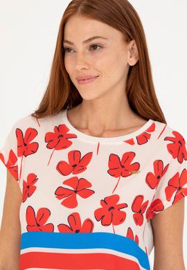 Kadın Krem Bisiklet Yaka Tişört - 50265947013