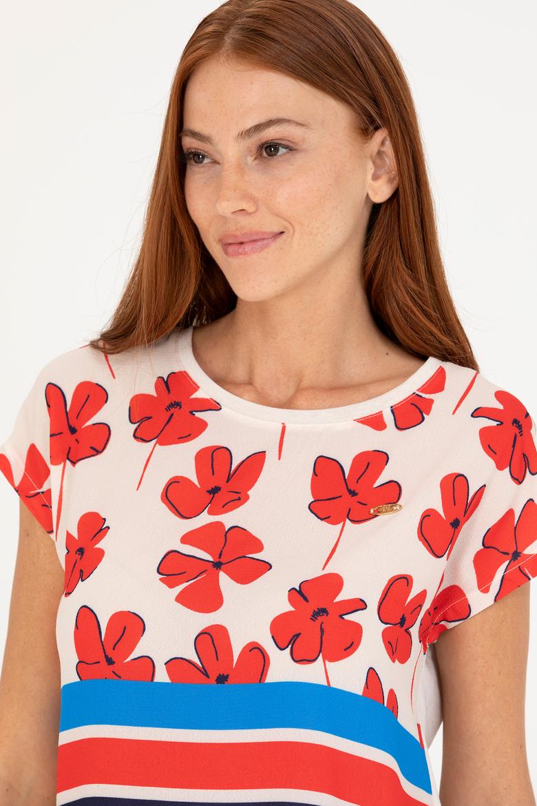 Kadın Krem Bisiklet Yaka Tişört - 50265947013