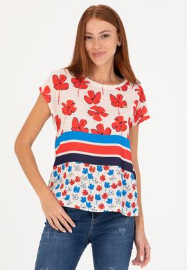 Kadın Krem Bisiklet Yaka Tişört - 50265947013