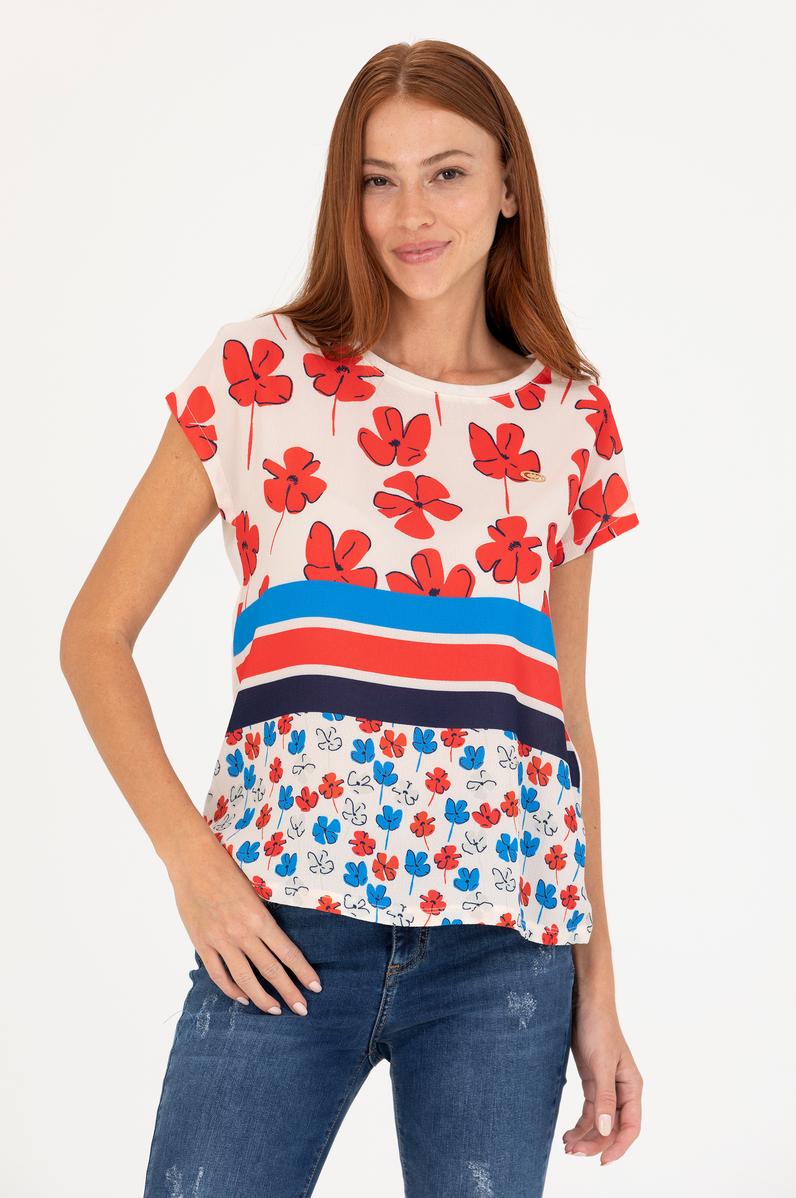 Kadın Krem Bisiklet Yaka Tişört