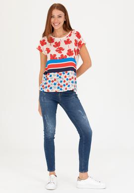 Kadın Krem Bisiklet Yaka Tişört - 50265947013