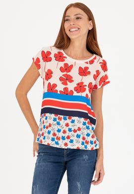 Kadın Krem Bisiklet Yaka Tişört - 50265947013