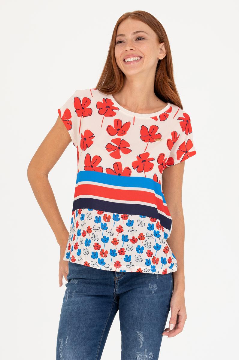 Kadın Krem Bisiklet Yaka Tişört