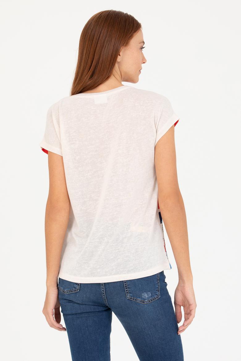 Kadın Krem Bisiklet Yaka Tişört - 50265947013