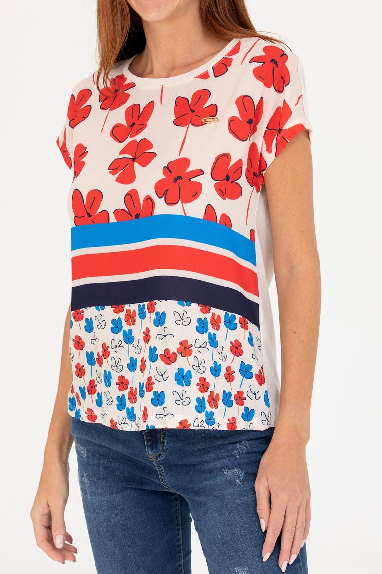 Kadın Krem Bisiklet Yaka Tişört - 50265947013