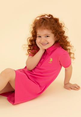 Kız Çocuk Fuşya Polo Yaka Kısa Kol Örme Elbise - 50271860001