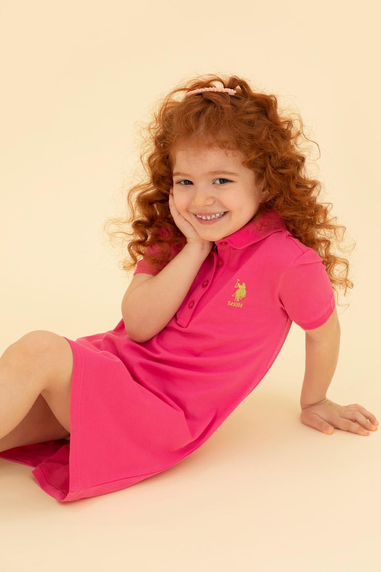 Kız Çocuk Fuşya Polo Yaka Kısa Kol Örme Elbise - 50271860001