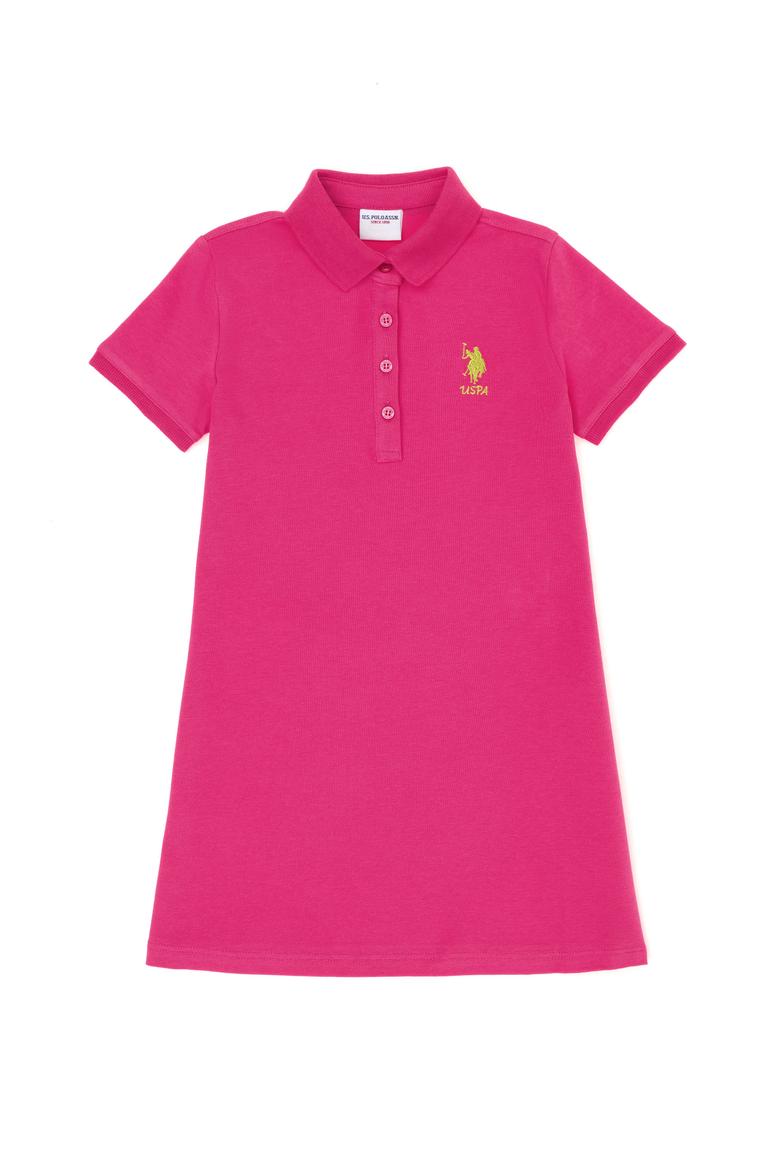 Kız Çocuk Fuşya Polo Yaka Kısa Kol Örme Elbise - 50271860001