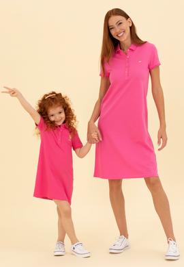 Kız Çocuk Fuşya Polo Yaka Kısa Kol Örme Elbise - 50271860001