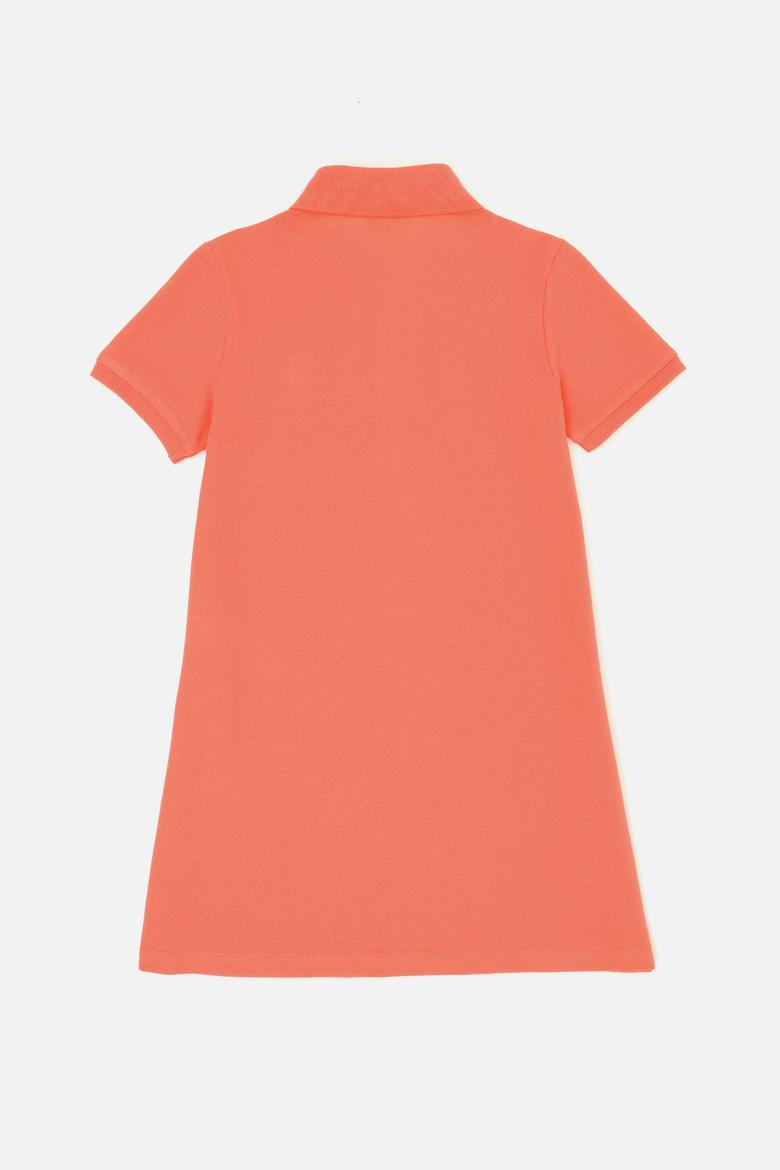 Kız Çocuk Somon Polo Yaka Kısa Kol Örme Elbise - 50271860012