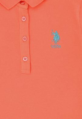 Kız Çocuk Somon Polo Yaka Kısa Kol Örme Elbise - 50271860012