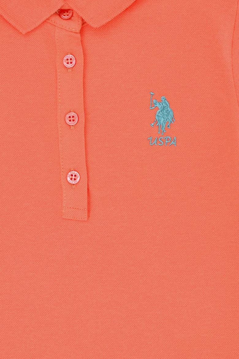 Kız Çocuk Somon Polo Yaka Kısa Kol Örme Elbise - 50271860012