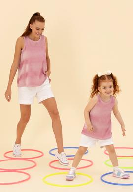 Kadın Pembe Bisiklet Yaka Kolsuz Tişört - 50262480008