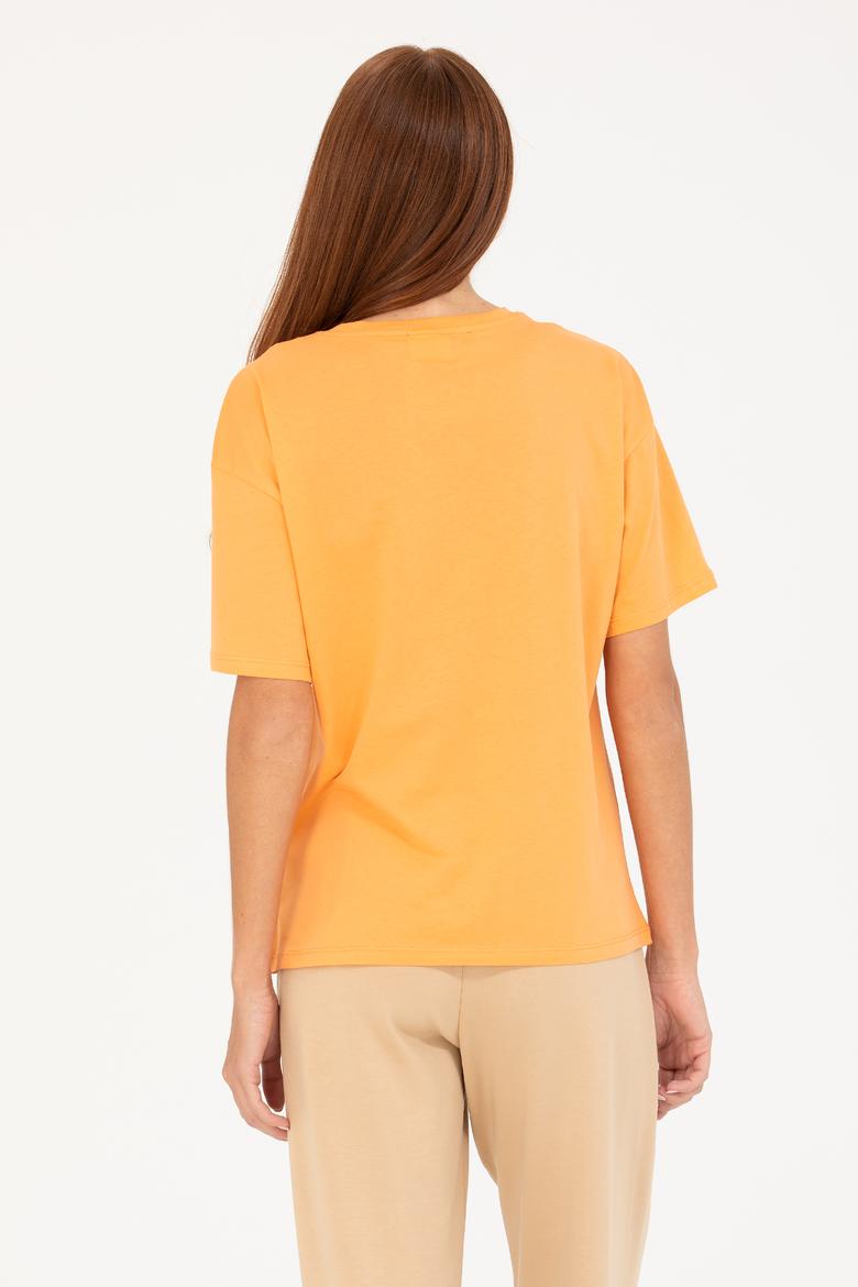 Kadın Turuncu Bisiklet Yaka Tişört - 50266330013