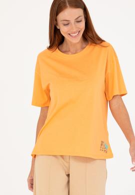 Kadın Turuncu Bisiklet Yaka Tişört - 50266330013