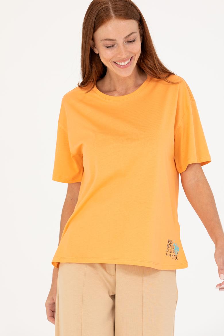 Kadın Turuncu Bisiklet Yaka Tişört - 50266330013