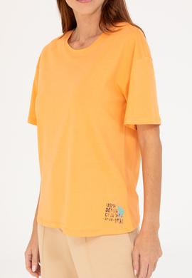 Kadın Turuncu Bisiklet Yaka Tişört - 50266330013