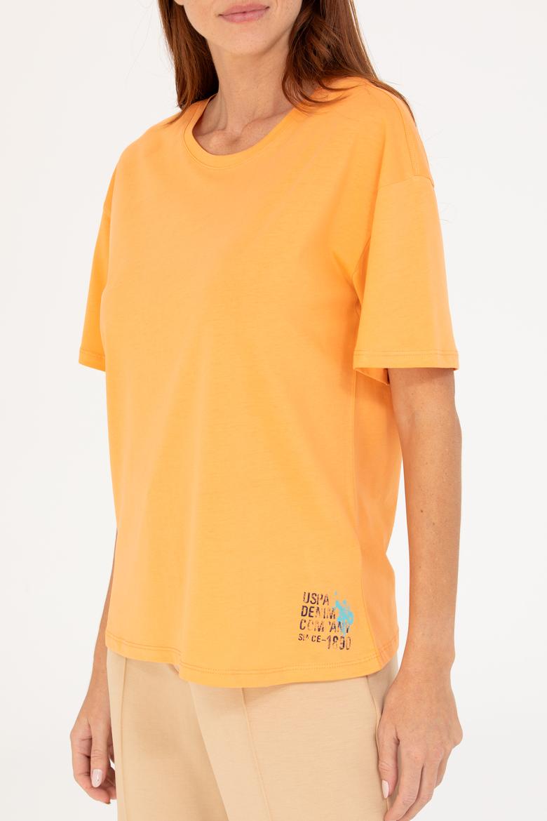 Kadın Turuncu Bisiklet Yaka Tişört - 50266330013