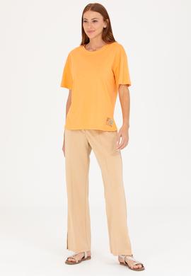 Kadın Turuncu Bisiklet Yaka Tişört - 50266330013