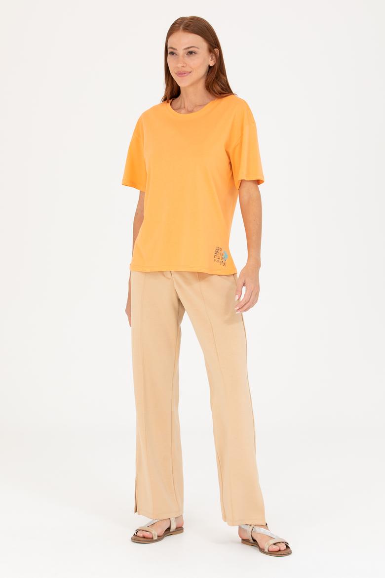 Kadın Turuncu Bisiklet Yaka Tişört - 50266330013