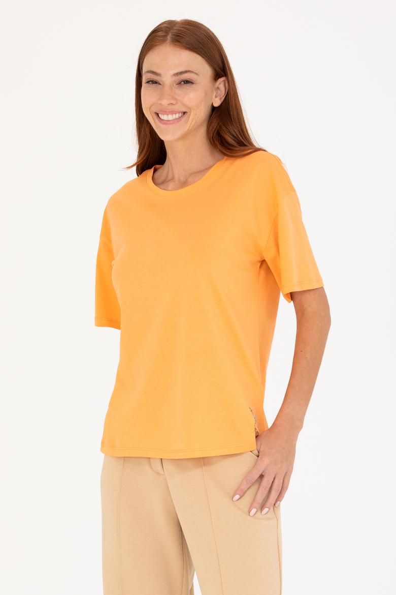 Kadın Turuncu Bisiklet Yaka Tişört - 50266330013